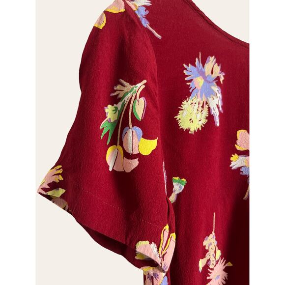 Madewell Red Birds of Paradise Floral Print Button Up Short Sleeve Top Size S - Picture 6 of 9